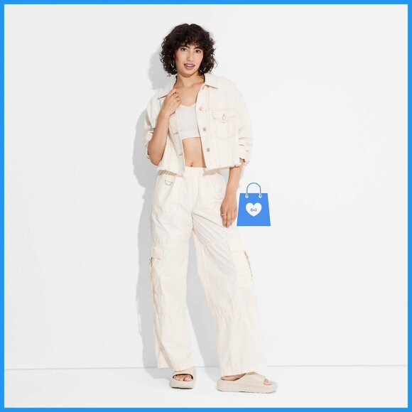 Medium - Womens Mid-Rise Wide Leg Cargo Pants - Wild Fable - Off-White - Picture 2 of 6